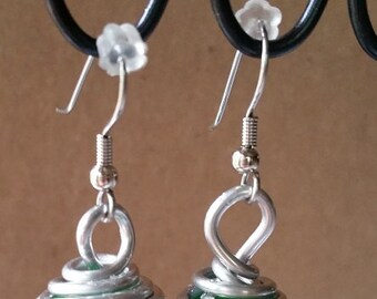 Vintage Green Glass Marble Wire Wrapped Earrings