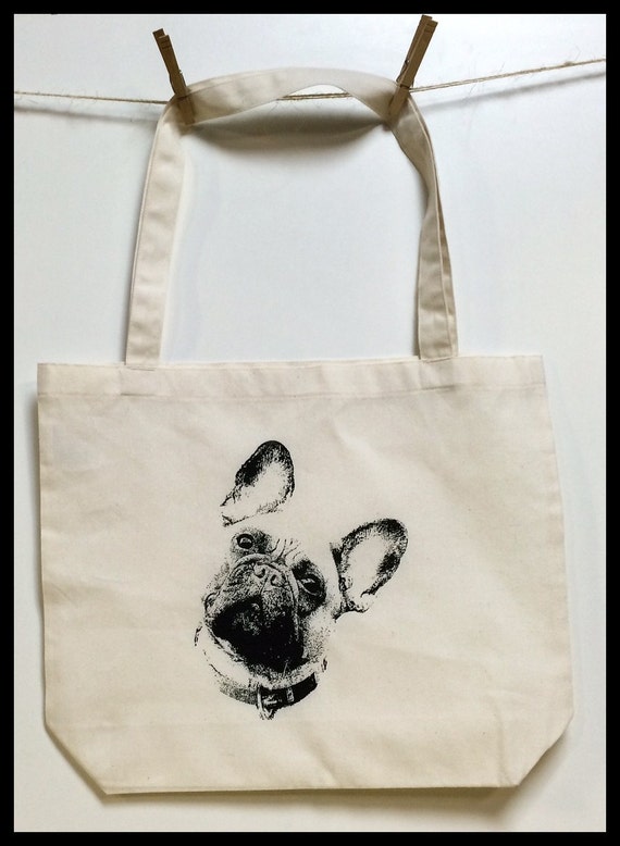 Frenchie tote bag. Cotton poly Eco friendly reusable tote. grocery bag ...