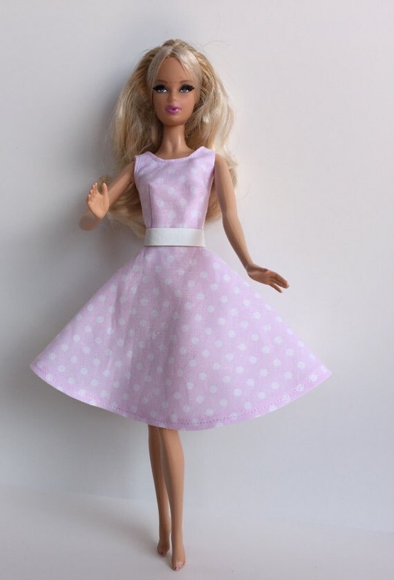 Handmade Barbie Dress Clothes Pink Polka Dot Belt Fashion