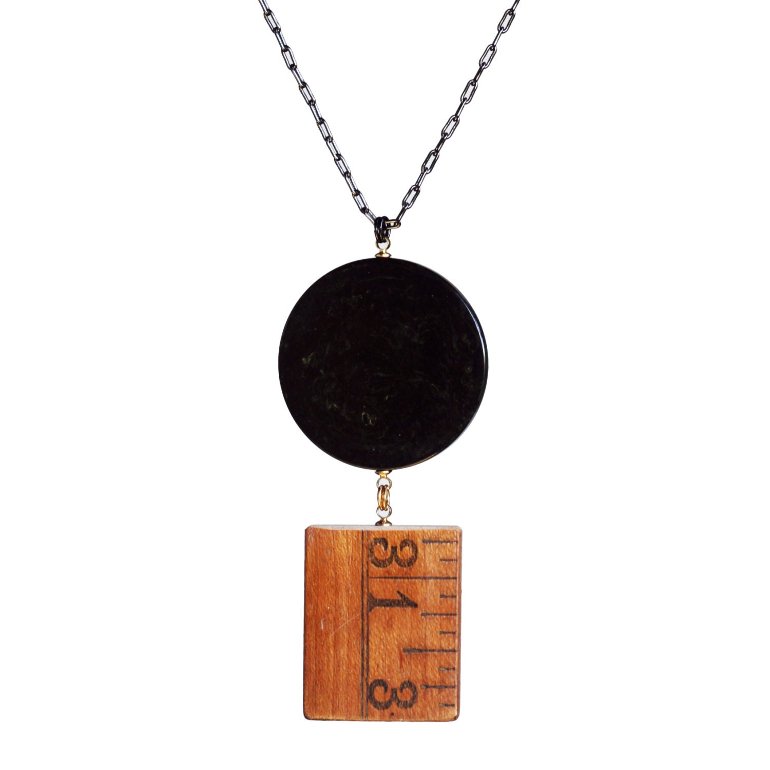 Yardstick and poker chip pendant necklace by AmyPfaffman on Etsy