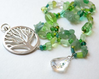 Tree-of-Life Suncatcher Meditation Beads - Green Aventurine, Crystals - Handmade OOAK - Free US Shipping, Metaphysical, Life, Enlightenment