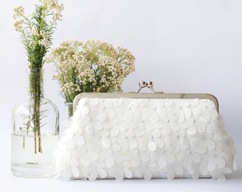 Ivory Chiffon Floral Clutch for Bride, Bridesmaid, Mothers | Hydrangeas