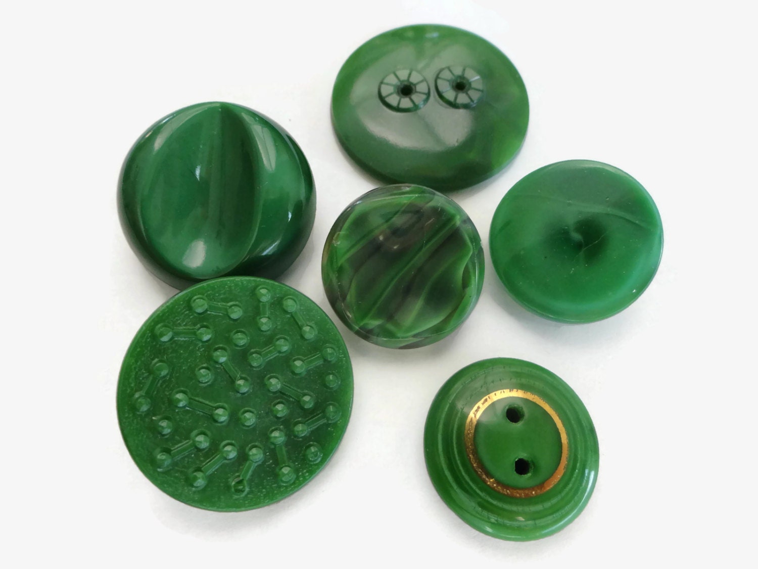 Envy Green Vintage Glass Buttons 6 Antique 1940s