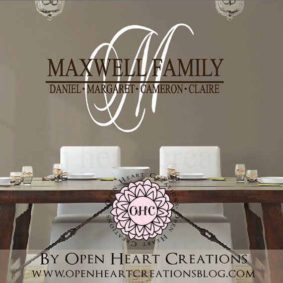 Family Name Sign Wall Decal with Initial Name and Family