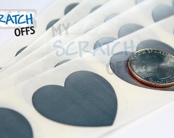 Scratch Off 100 LARGE Silver 1.5 inch Valentine Heart scratch-off labels Plain stickers for wedding save the dates Martha Stewart