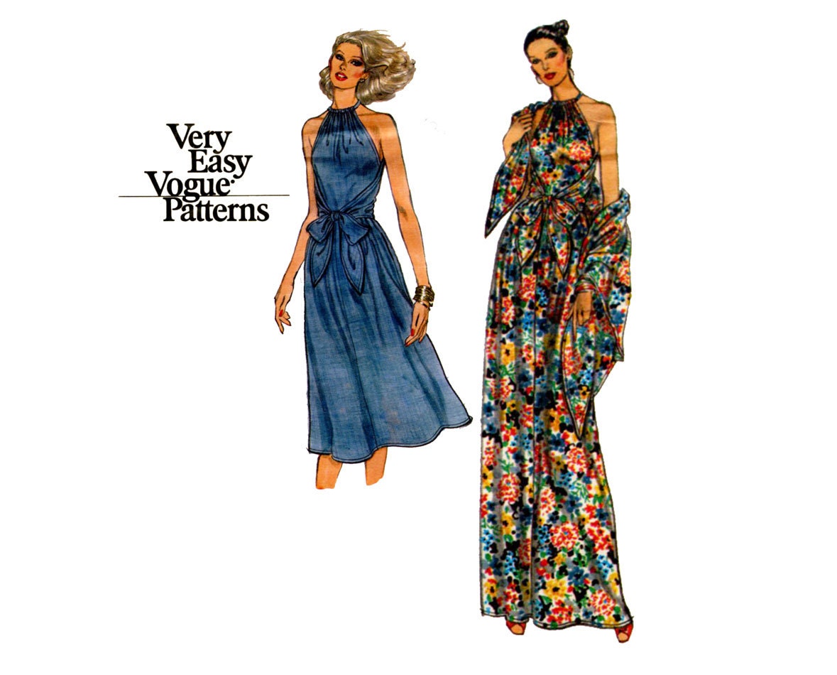 1970s Easy Halter Dress Pattern Very Easy Vogue Wrap Bodice