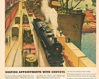 vintage art deco mid century locomotive train illustration digital download
