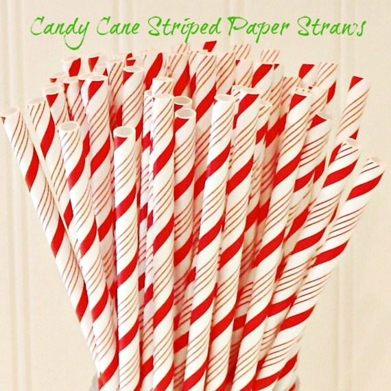 Paper Straw 25 Candy Cane Striped Paper Straws Red Paper