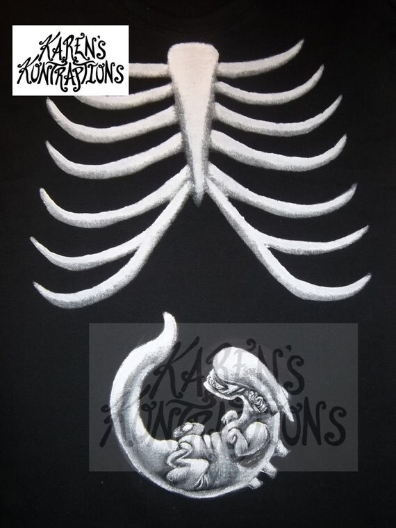 Alien Xray Maternity Tee Shirt Hand Painted Please read item