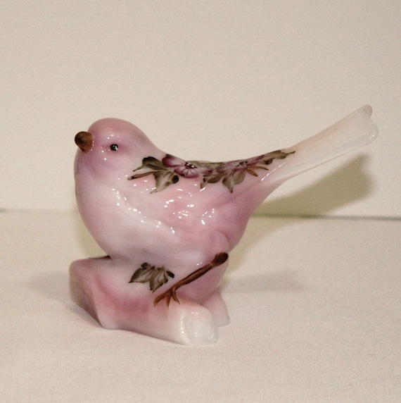 SALE Fenton Rosalene Glass Bird Figurine Hand Painted