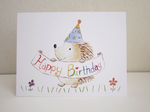 Cute Happy Birthday Card Hedgehog