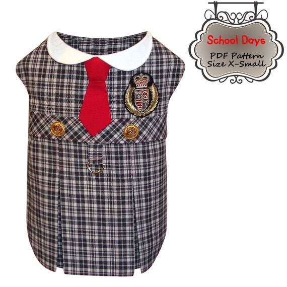 Dog Clothes Pattern School Girl Dress XS by