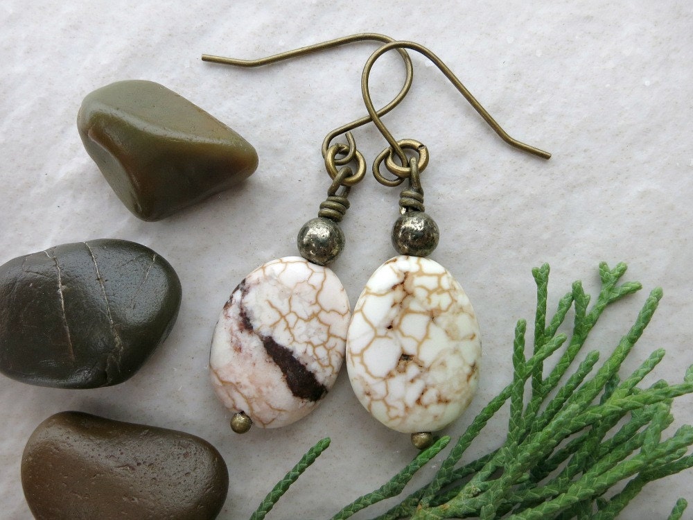 White Magnesite Dangle Earrings rustic white turquoise