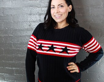 SALE vintage 90s Navy Stars and Stripes sweater