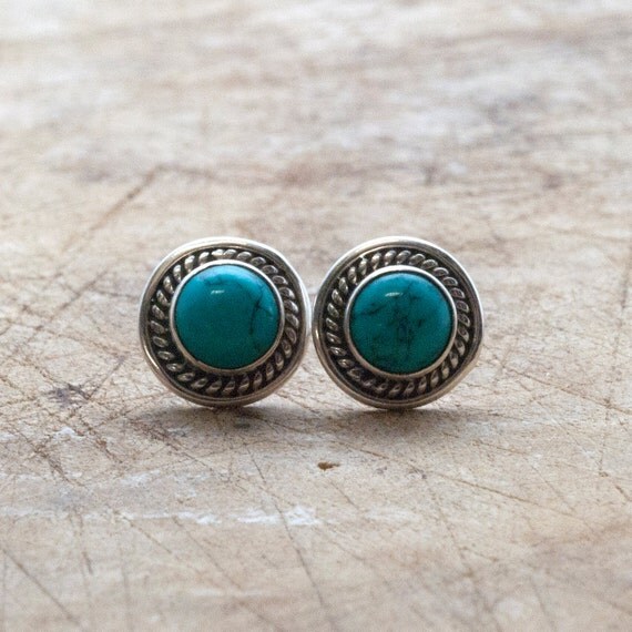 Turquoise Earrings Small Turquoise Stud Earrings by SunSanJewelry