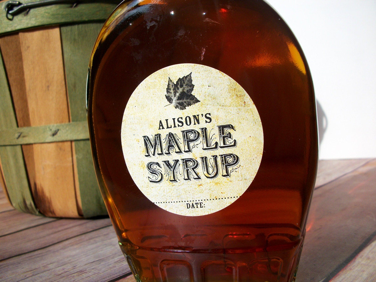 Download Custom Vintage Maple Syrup bottle labels personalized round