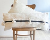 Moroccan POM POM Wool Pillow Cover - Extra Long  Stripe Black