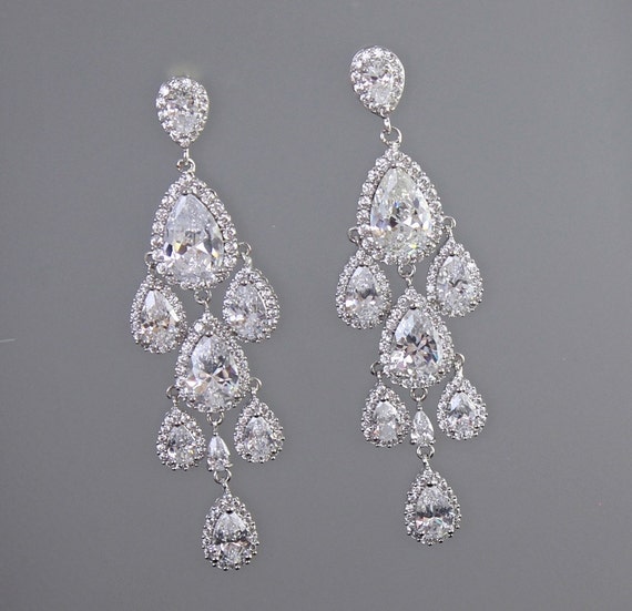 Crystal Drop Chandelier Earrings Teardrop Bridal by JamJewels1