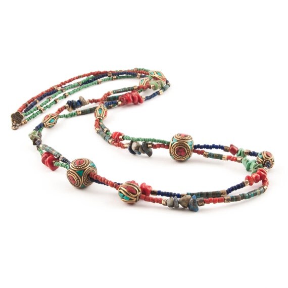 Mediumlong ethnic necklace made with Tibetan by ArtigianaDesigns