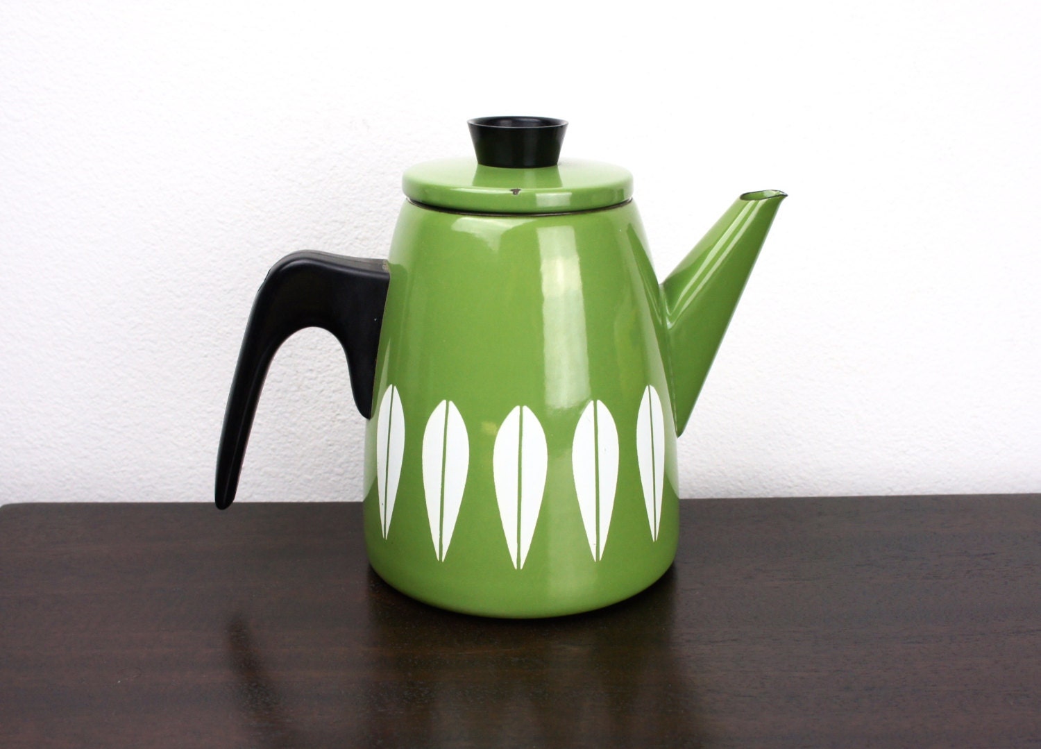 Vintage Green Lotus Cathrineholm Coffee Pot, White Lotus Design, Mid