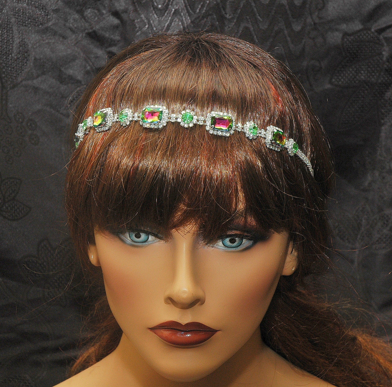 Peridot Crystal Headband Jeweled Headband by AyansiWeddingDesigns