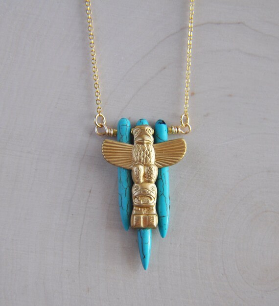 Totem Necklace, Totem Pole Necklace, Spike Necklace, Turquoise Necklace, Howlite Necklace, Gypsy Necklace, Boho Necklace, bohemian necklace