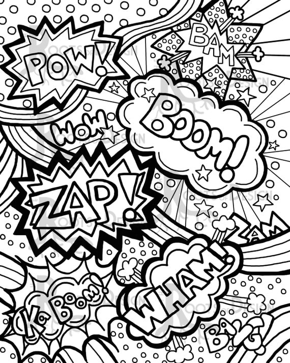 INSTANT DOWNLOAD Coloring Page Comic Book Words by