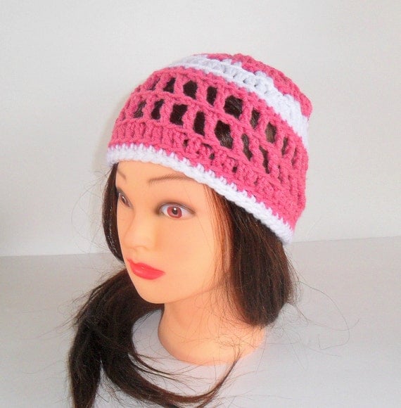 Items similar to Spring/Summer Filet Crocheted Beanie on Etsy