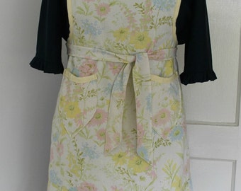 Sunny Yellow Vintage Floral Sheet Full Apron