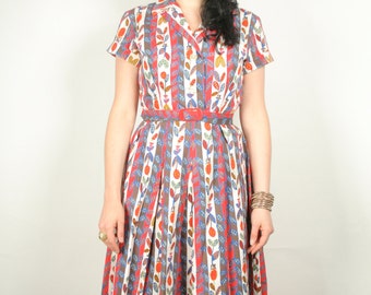 50s cotton floral full skirt dress