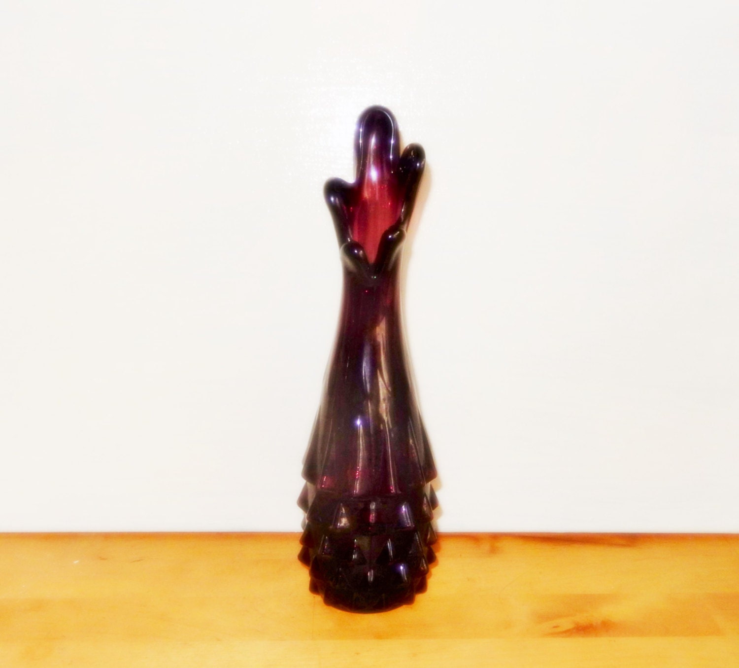 Dark purple vintage art glass hobnail vase by Viking glass
