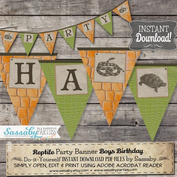 Reptile Party Banner - INSTANT DOWNLOAD - Partially Editable & Printable Birthday Snake, Lizard, Party Decorations, Decor, Bunting Il_570xn
