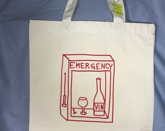 Funny Tote Bag, Wine Bag, Wine, Funny Wine Bag, Grocery Bag, Vin, Vino, Emergency