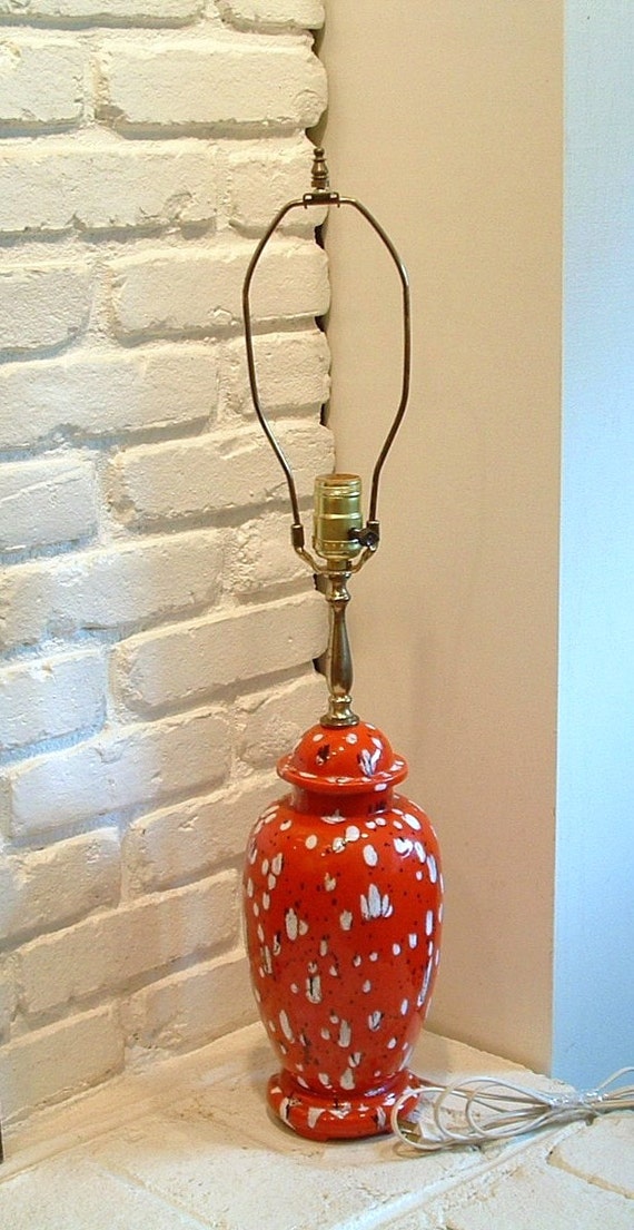 Vintage Red White Black Glaze Ginger Jar Lamp by TheFrabjousDay