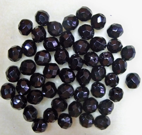 Fire Polished Glass 8mm Round Beads 1 New Strand Black by Gstrands