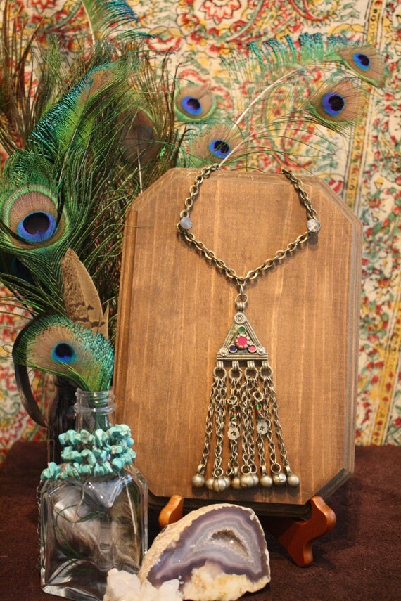 GYPSY PYRAMID Bohemian Necklace. Gypsy Jewelry. Antique Brass Boho