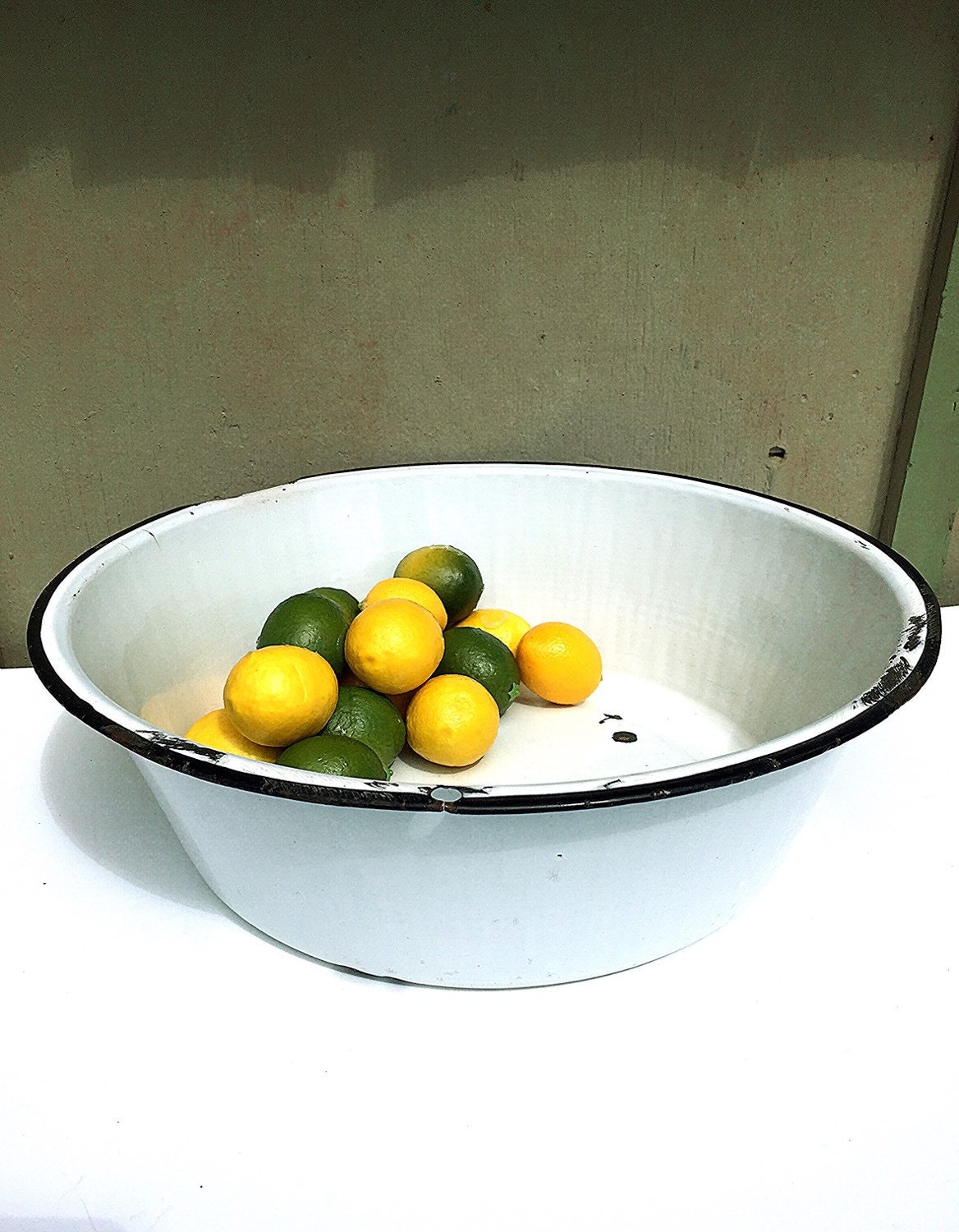Enamel WASH BASIN Vintage White Enamelware Large White