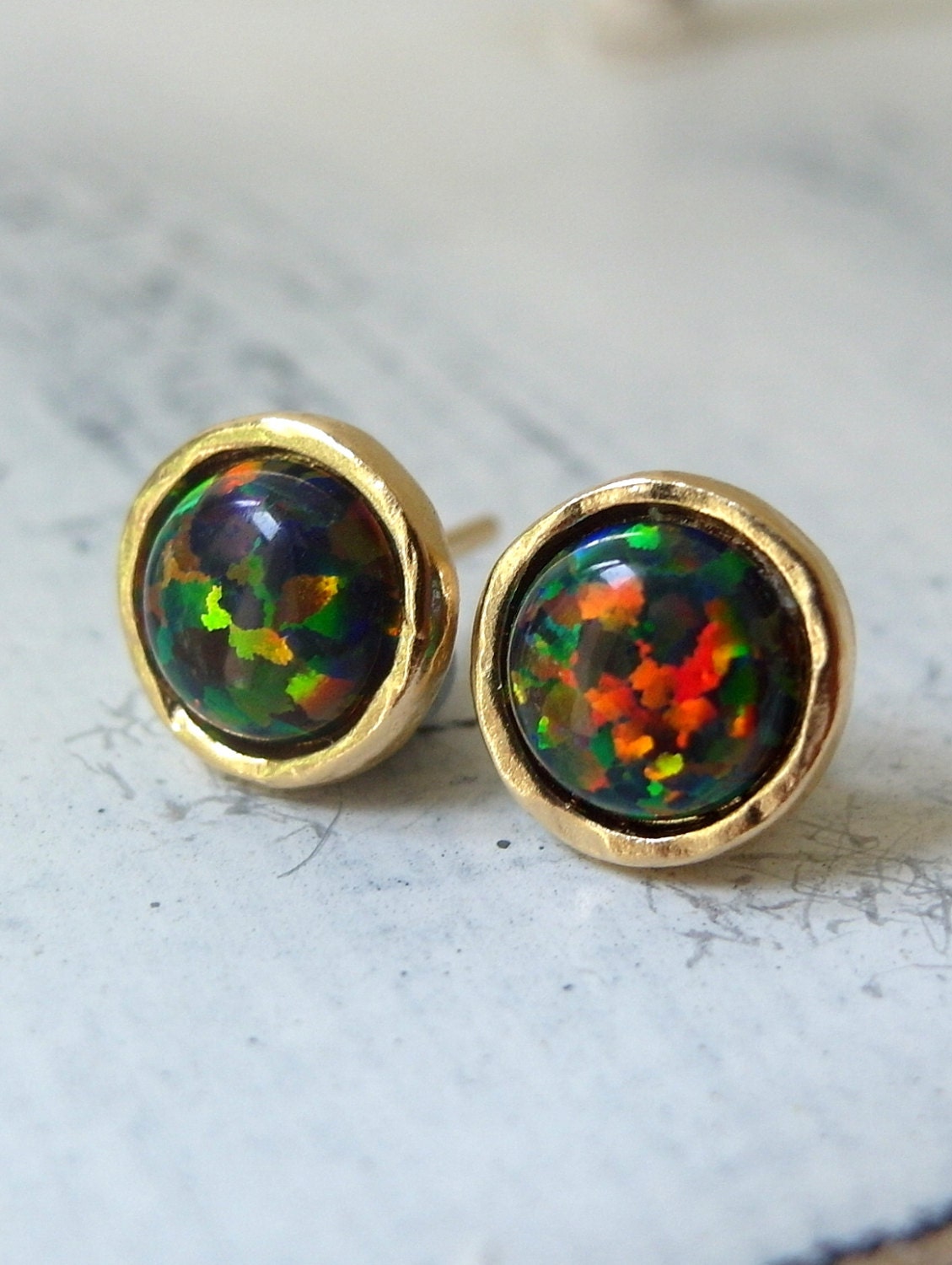 Opal earrings Black Opal stud earrings Opal studs Glitter