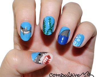 Shark Attack Nail Polish Strips | Shark Week Nail Wraps | Nail Decals