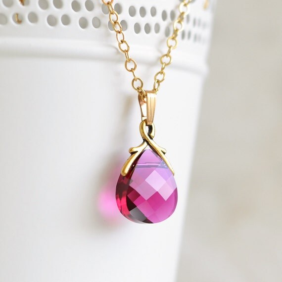 Ruby Red Gold Necklace Swarovski Crystal Flat by MoonHouseJewelry