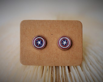 CAPTAIN AMERICA Stud Earrring ~ 7 mm - Girls / Casual / Cutie