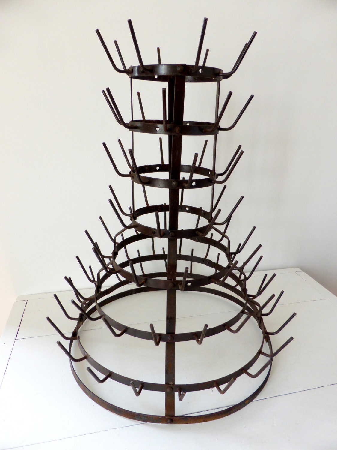Antique French Bottle Drying Rack 80 Spikes