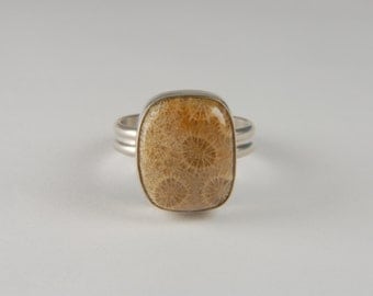 Fossil Coral Ring Artisan Ring Handmade Sterling Silver Ring Gemstone Ring 925 Silver Ring Artisan Jewelry