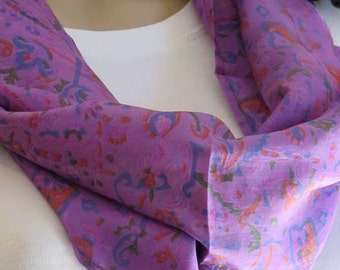 Purple scarf, Silk Infinity Scarf, Summer Scarf, Neck scarf