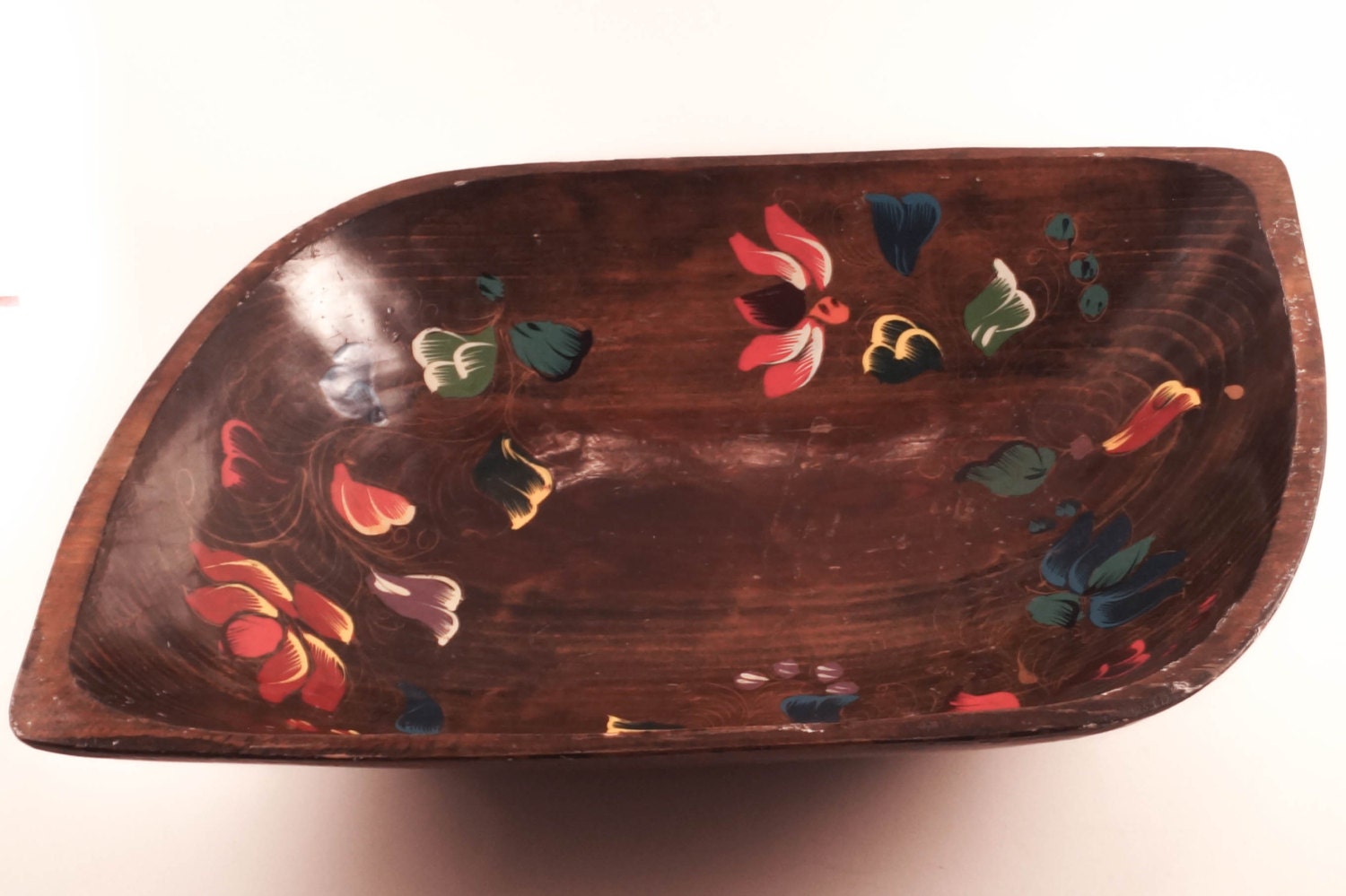 Vintage Large Wooden Dough Bowl Hand Painted Eastern European