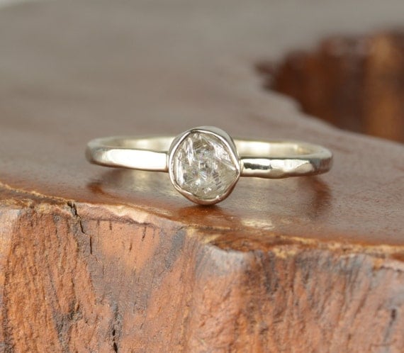 Clear Uncut Diamond 14k White Gold Ring by PointNoPointStudio