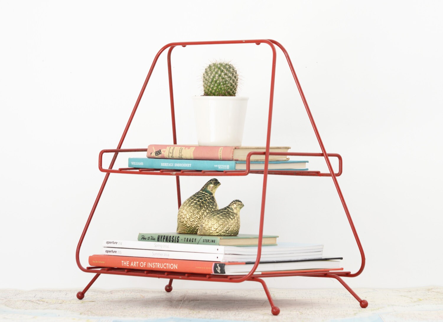 Red Magazine Racks Mid Century Red Magazine Rack – Wire Shelf Plant Stand or Towel Rack ...