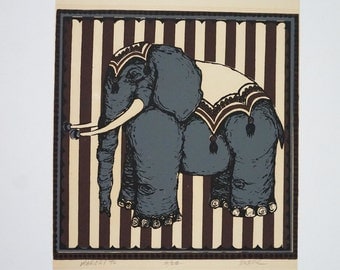 Circus Elephant Vintage Litho Print / Childs Room Decor