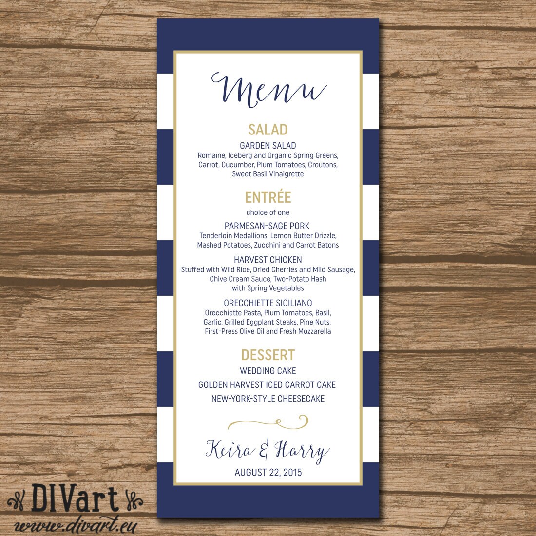 Nautical Wedding Menu Rehearsal Dinner Menu Reception by DIVart