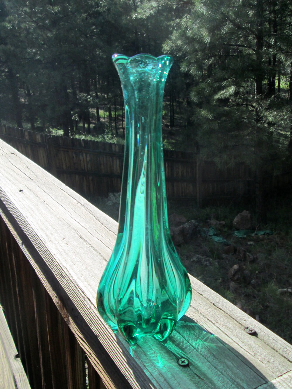 Green glass vase vintage small sleek single flower vase